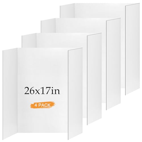 Image of 4 Pack Small Trifold Poster Board 26 x 17 Inch White Corrugated Project Boards for Science Fairs, School Projects, Event Displays and Business Presentations