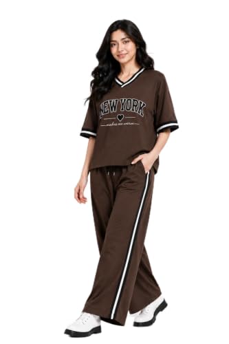 Image of Women's New York Printed Night Suit | Cotton Blend Half Sleeve Top & Wide Leg Pyjama Set | Soft Comfortable Lounge Wear | Relaxed Fit Sleepwear for Women