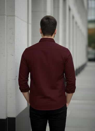 Image of DEELMO Men's Classic Cotton Blend Slim Fit Shirt || Full Sleeve Button-Down Casual Shirt with Dual Flap Pockets || Soft Breathable Fabric || Ideal for Office Party and Everyday Wear