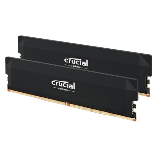 Crucial Pro DDR5 RAM 64GB Kit (2x32GB) 6000MHz CL40, Overclocking Gaming, Intel XMP 3.0 / AMD Expo, PC Computer Arbeitsspeicher, Schwarz - CP2K32G60C40U5B