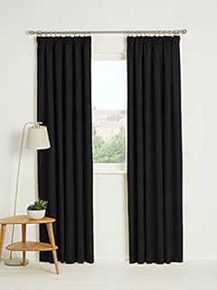 Kinfolk Textile Blackout Thermal Pencil Pleat Tape Top Insulated Pair of Blackout Curtains Including 2 Tiebacks (Black, 46" x 54")