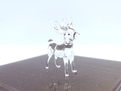 Sansukjai Deer Micro Tiny Figurines Hand Blown Glass Art Animals Collectible Gift Home Decor (Clear) #TOP4