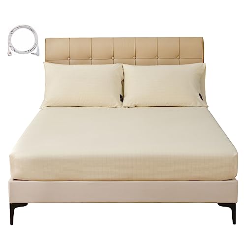 Grounding Sheets King, 90% Organic Cotton+10% Silver, Fitted Grounded Bed Sheet Deep Pocket for Improved Sleep & Wellness (White, King - 78"x80"x15")