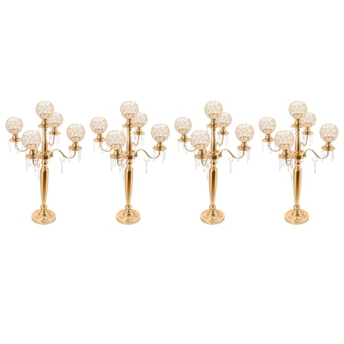FXEIPOL 5-Arm Crystal Candelabra Centerpieces 4 Pcs Crystal Candle Holders Bowl Candelabra Table Centerpieces Decor Gold Candle Holders for Hotels, Restaurants, Weddings