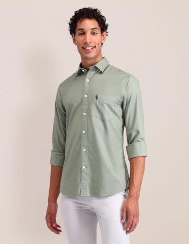 Image of U.S. POLO ASSN. Solid Tailored Fit Shirt for Men - 100% Cotton, Breathable & Comfortable, Full Sleeves Casual Shirt for Men