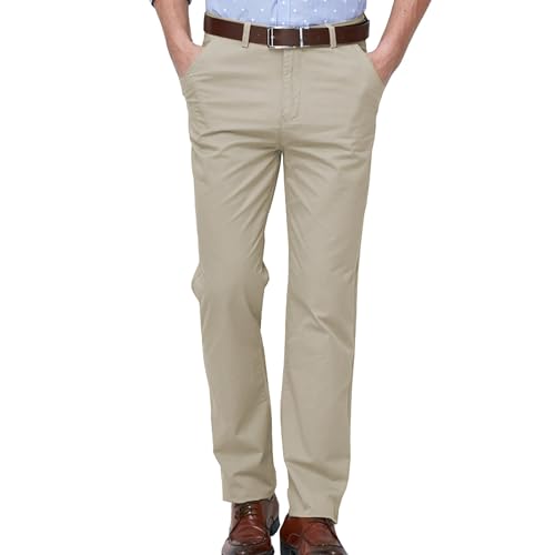 Mens Chinos Cotton Pants Relaxed-Fit Straight Leg Dress Trousers Casual Work Chino Pants Summer Office Trousers Leisure Stretch Workwear Beige