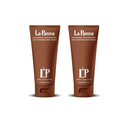 La Panna Coffee & Coconut Milk Body Cream, 72H Moisture, with Hyaluronic Acid and Vitamins, 2.5 fl oz (2 packs)