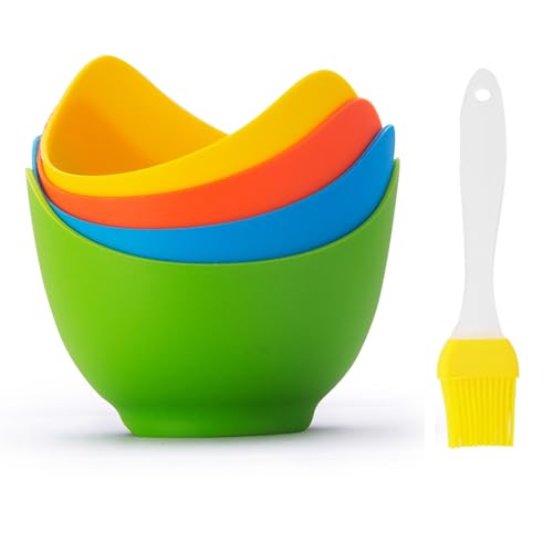 4pcs Silicone Egg Poacher Cups with Bonus Oil Brush Nonstick Egg Poaching Cups for Air Fryer Baking Oven or Stovetop Egg Cooking BPA Free.