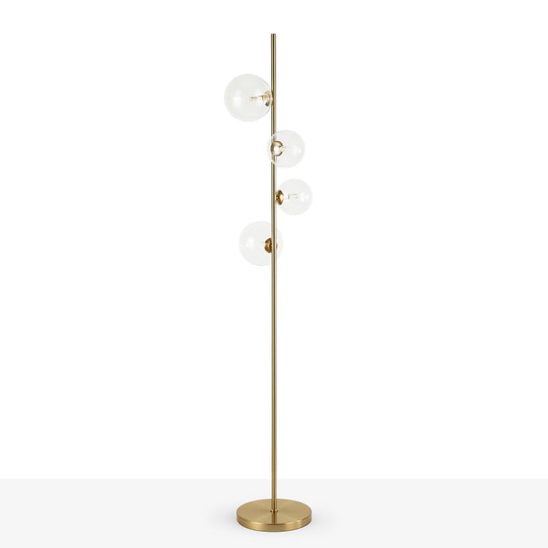 Barcelona Led Lampadaire STAND avec 4 Sphères en Verre Transparent, Design Moderne et Élégant, Structure Dorée, Compatible Ampoules G9, Lampe de Salon Décorative...