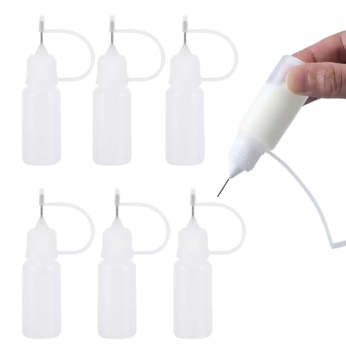 XYTAHDM 6pcs Flacon Pipette, 10ml Pipette Plastique, Seringue avec Aiguille, Bouteille de Colle Vide, pour appliquer des colles, encres ou, peintures (Blanc)