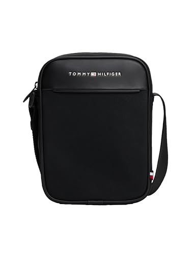 Tommy Hilfiger Bolsa transversal pequena com alça ajustável e logotipo, Preto, One Size, Bolsa transversal pequena com alça ajustável e logotipo