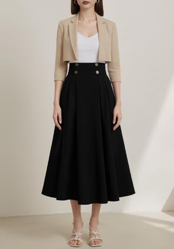 Women's A Line Skirt Casual High Waisted Satin Fluid Drape Flowy Pencil Skirts Pleated Midi Skirt2