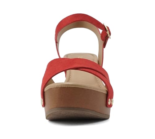 Image of Soda MIGUEL ~ Women Crisscross Band Fashion Chunky Platform Block Mid Heel Sandal with Ankle Strap and Stud