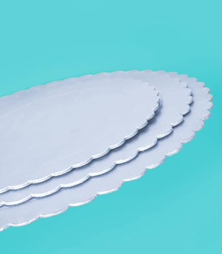 YYaaloa 4 Pack Cake Boards Base 6, 8, 10, 12 Inch Cardboard Foil Flower Round Circles Cake Boards for Baking Decorating (Silver)