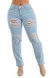 Moda Xpress Womens Juniors Mid Rise 1 Button Ripped Light Blue Bootcut Jeans 10123Y