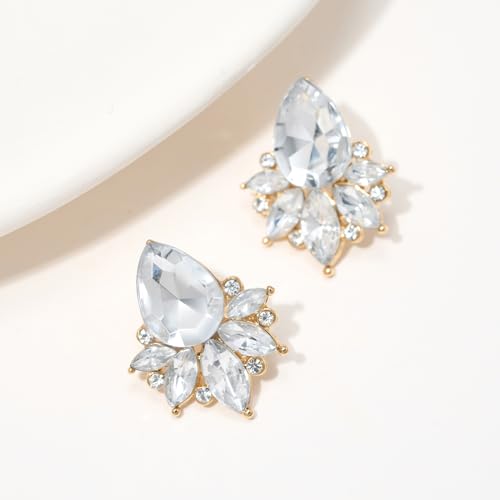 SWEETV Sparkly Cluster Rhinestone Earrings for Women, Fancy Crystal Wedding Bridal Stud Earrings for Brides,Bridesmaid, Prom Formal Vintage Party Jewelry Gifts4