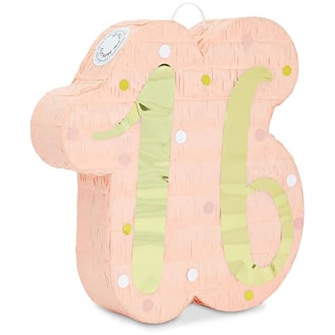 Blue Panda Number 16 Pink and Gold Pinata Cover