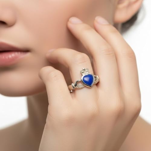 Image of Choose Your Color Natural Gemstone Irish Claddagh Silver Ring Friendship Love 55 Carat Brand Size 5 to 12