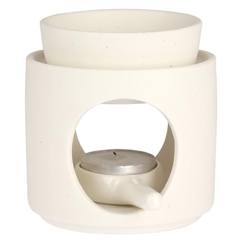 BSTKEY Ceramic Wax Melt Burner Essential Oil Burner, Decorative Cylinder Tealight Candle Burner Home Aroma Diffuser with Little Candle Spoon for Home Spa (White)