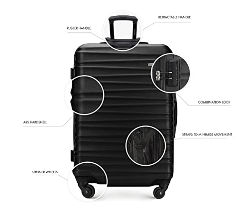 WITTCHEN Reisekoffer Rollkoffer Trolley Mittlerer Koffer Reisekoffer Hartschale aus ABS Mittelgroßkoffer mit 4 Spinner-Rollen Zahlenschloss Groove Line Größe M schwarz Lufthansa/Eurowings/Ryanair