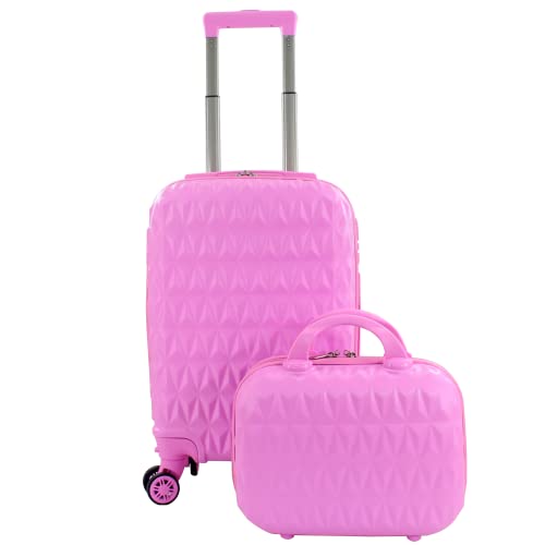 Maleta trolley de cabina rosa con 4 ruedas dobles desmontables y neceser