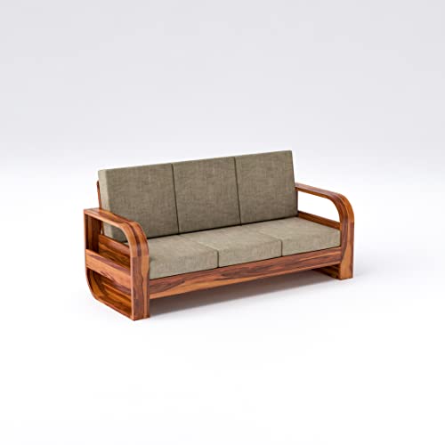 Image of Douceur Furnitures Solid Sheesham Wood 3 Seater Sofas | Three Seater Sofa for Living Room, Cafe, Office | (Honey Teak Cushion Matte)