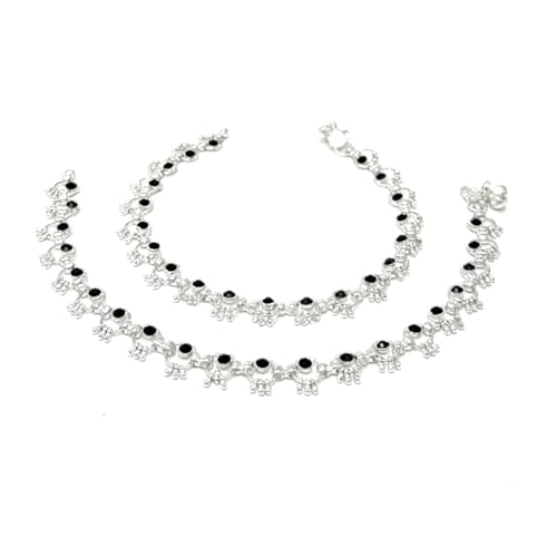 Image of Duel On Jewel Silver Plated Anklet for Women, Traditional Payal Pair with Chain Link Design and Ghungroo Bell Detail, 10 Inch Comfort Fit Foot Accessory, Ethnic Everyday Wear, Wedding Gift