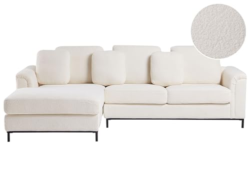 Image of Beliani Corner Sofa L-Shaped Right Hand Modern Upholstered Living Room Boucle White Oslo
