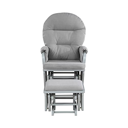 Image of Suite Bebe Madison Nursery Rocking Chair with Ottoman, Wooden Glider for Baby Nursing, Smooth Gliding Rocker, Gray and Oyster