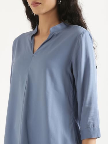 Image of SAADAA Top for Women, Viscose Pleated Tops, V-Neck with a Collar, 3 /4 Sleeve Length, Office & Casual Wear