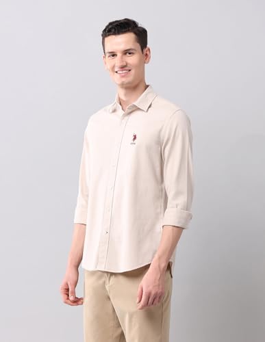 Image of U.S. Polo ASSN. Solid Slim Fit Shirt for Men - 100% Cotton, Breathable & Comfortable, Full Sleeves Casual Shirt for Men