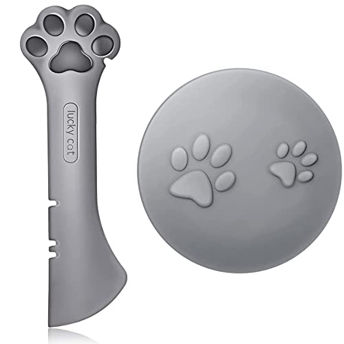 2 Pcs Pet Food Can Supplies Set, Vikano Multi-Functional Pet Food Can Spoon with 2 Pieces Universal Silicone Can Covers Mini Spatula Can Opener for Pet Cat Dog Feeding Can and Wet Food Storage (Gray)
