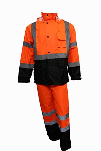 New York Hi-Viz Workwear RK Safety RW-CLA3-OR33 Class 3 Rain suit, Jacket, Pants High Visibility Reflective Black Bottom (5XL, Orange)
