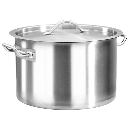 Olla de acero inoxidable de 24 litros con tapa, olla lista para usar para gas, eléctrica, inducción, apta para horno, antiadherente, ligera, fácil de limpiar, excelente distribución del calor