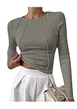 GRASWE Ladies Workout Long Sleeve Classic Shirts Mid Length Casual Daily Blouses Basic Vacation Fashion Clothes Grey S