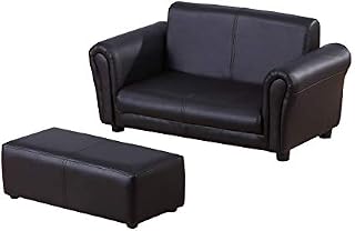 HOMCOM 2 Seater Toddler Chair Kids Twin Sofa Childrens Double Seat Chair Furniture Armchair Boys Girls Couch w/Footstool (Black)