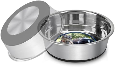 Grehge Steel Anti-Slip Dog Bowls,Non-Slip Stainless Steel Pet Bowl with Foot Mat - Perfect for Mess-Free Mealtime,Quiet Pet Bowls for Cats and Dogs, Dry and Wet Foods,(5.5 inches, 1PCS)