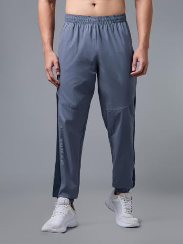 Image of TECHNOSPORT Men's Regular Fit Joggers with Zip Pockets, TECHNOLITE Quick Dry Stretchable Lightweight Track Pants for Gym Running and Casual Wear