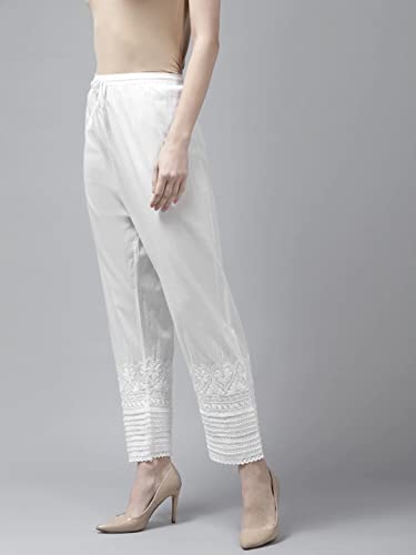 Ada Hand Embroidered Lucknowi Chikankari White Cotton Palazzo Pant for Women A7111513