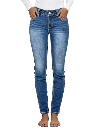 Flamingals Mid Waist Womens Skinny Jeans Butt Lifting Slim Fit Casual Wash Stretchy Skinny Leg Denim Pants with Pocket Mid Wash M