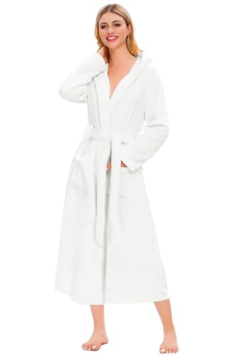 Image of Umeyda Girls & Women Fleece Hooded Robes, Soft Fuzzy Bathrobe Warm Plush Fluffy Bath Robe for Kids Womens