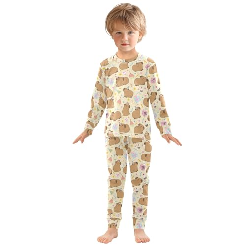 Cute Capybara Birthday Party Pattern Cute Pajama Sets Long Sleeve Top and Pants, Snug Fit Sleepwear for Night Wears3