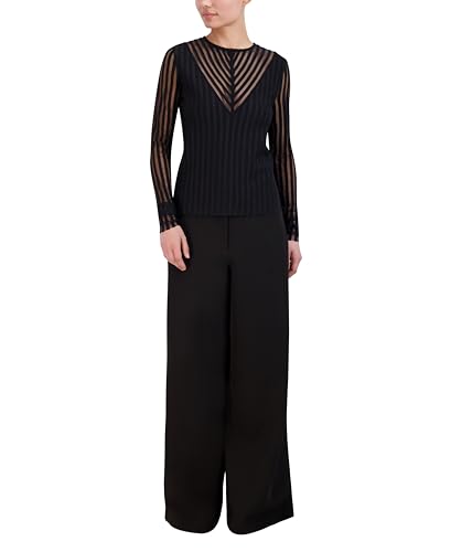 Image of BCBGMAXAZRIA Women's Pullover Crew Neck Sheer Stripe Plunge V Sweater Top