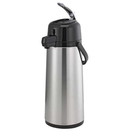 Service Ideas ECAL22S Eco-Air Airpot with Lever, Glass Vacuum Insulated Beverage Dispenser, Thermal Coffee Carafe, 2.2 Liter (74.4 Ounce), Brushed