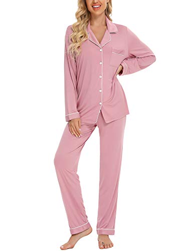 Image of Pjmlifecoco Pajamas Set Long Sleeve Womens Button Down Sleepwear Two Piece Nightwear Soft Pj Lounge Sets S-XXL
