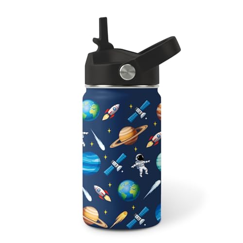 Image of Planet Water Bottle for Son & Daughter, Stainless Steel Insulated Tumbler with Straw Lid and Handle, 12oz Reusable Leak-Proof Bottle for Sports