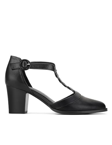 Image of Coutgo Womens Block Chunky Heels T Strap Pointed Toe Work Dress Shoes