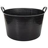  Tradineur - Capazo Multiusos Redondo con Asa - Fabricado en Plástico - Ideal para el Transporte de Objetos - Capacidad de 56 litros - Ø 53,4 x 36,9 cm - Color Negro