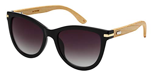 Retro Vintage Cat Eye Sunglasses for Women with Natural Bamboo Temples M34180BM-AP-1(BLK.ap)