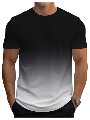 SOLY HUX Men's Gradient T Shirt Short Sleeve Round Neck Tee Summer Tops